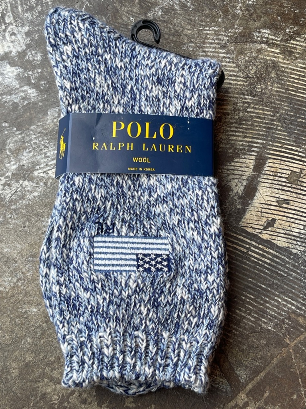 Polo by Ralph Lauren Blue & White Marled Wool Crew Socks